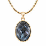 Faceted Oval Natural Crystal Gold Plated Pendant Necklace Snake Chain Multiple Stone Healing Stone Necklace