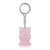 Natural Gemstone Owl Keychain - Hand-Carved Crystal Animal Key Ring for Women Men