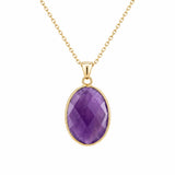 Mixed Gemstone Faceted Oval Gold Frame Pendant Necklace Dainty Gold Chain Unisex Crystal Jewelry for Daily Wear