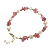 Natural Freshwater Pearl & Stone Bracelet Irregular Chip Crushed Stone Gold Plated Adjustable Chain Bracelet for Women #SB3157