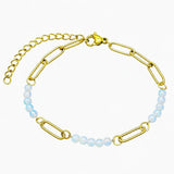 Gold Stainless Steel Paperclip Chain Bracelet Tiny Gemstone Bead Adjustable Dainty Layering Bracelets for Women #SB3161G