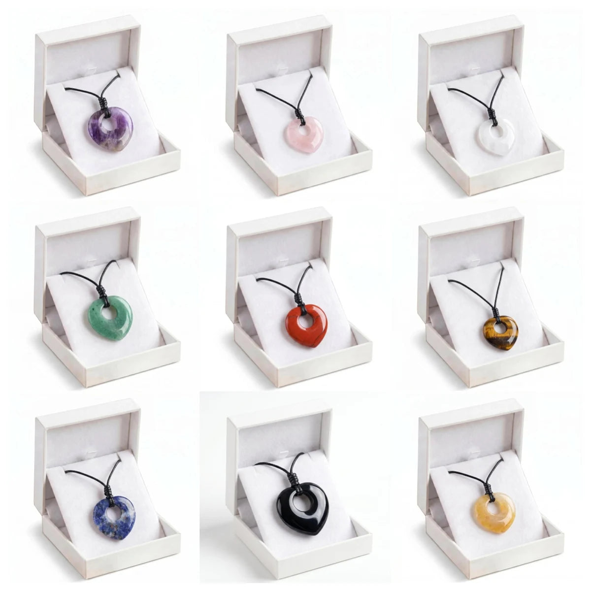 40mm Natural Stone Heart Pendant Necklaces Braided Cord Adjustable Choker Men Women Lucky Amulet Jewelry In Gift Box