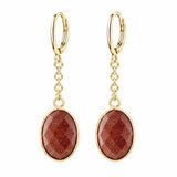 Stainless Steel Leverback Dangle Earrings Gold Plated Oval Faceted Natural Gemstone Drop Earrings Women Crystal Jewelry