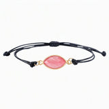 Natural Marquise Faceted Crystal Bracelet Adjustable Black Wax Rope Braided Healing Gemstone Unisex Handmade Jewelry #SB3128