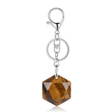 22mm Faceted Hexagon Natural Stone Keychain with Lobster Clasp Healing Crystal Bag Charm Ring Jewelry Gift