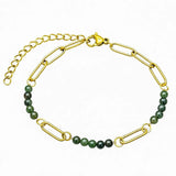 Gold Stainless Steel Paperclip Chain Bracelet Tiny Gemstone Bead Adjustable Dainty Layering Bracelets for Women #SB3161G
