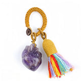 Healing Crystal Heart Key Ring Colorful Tassel Woven Rope Key Holder Women Spiritual Stone Bag Accessory Birthday Gift KC2043