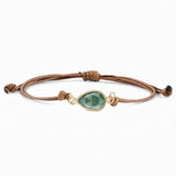 Teardrop Faceted Crystal Bracelet Adjustable Brown Wax Cord Braided Bezel‑Set Healing Gemstone Unisex Handmade Jewelry #SB3129