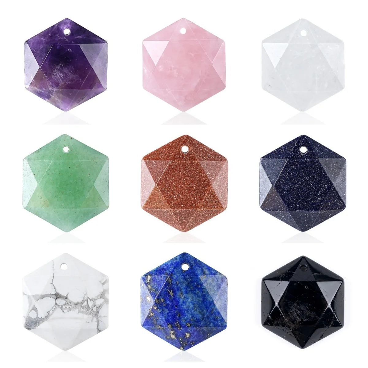 22mm Faceted Hexagon Natural Stone Pendants Healing Crystal Charm for DIY Necklace Jewelry Making Accessories Wholesale
