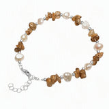 Natural Freshwater Pearl & Stone Bracelet Irregular Gemstone Chip Bead Silver Plated Adjustable Chain Bracelet for Women Gift