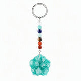 Natural Gemstone Flower Keychain with 7 Chakra Stone Beads Chain Hand Carved Gemstone Keyring Charm for Gift