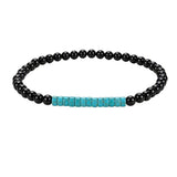 4MM Black Onyx Round Bead Stretch Bracelet Flat Heishi SpacerGemstone Bead Unisex Elastic Stackable Healing Wrist Jewelry #SB3156