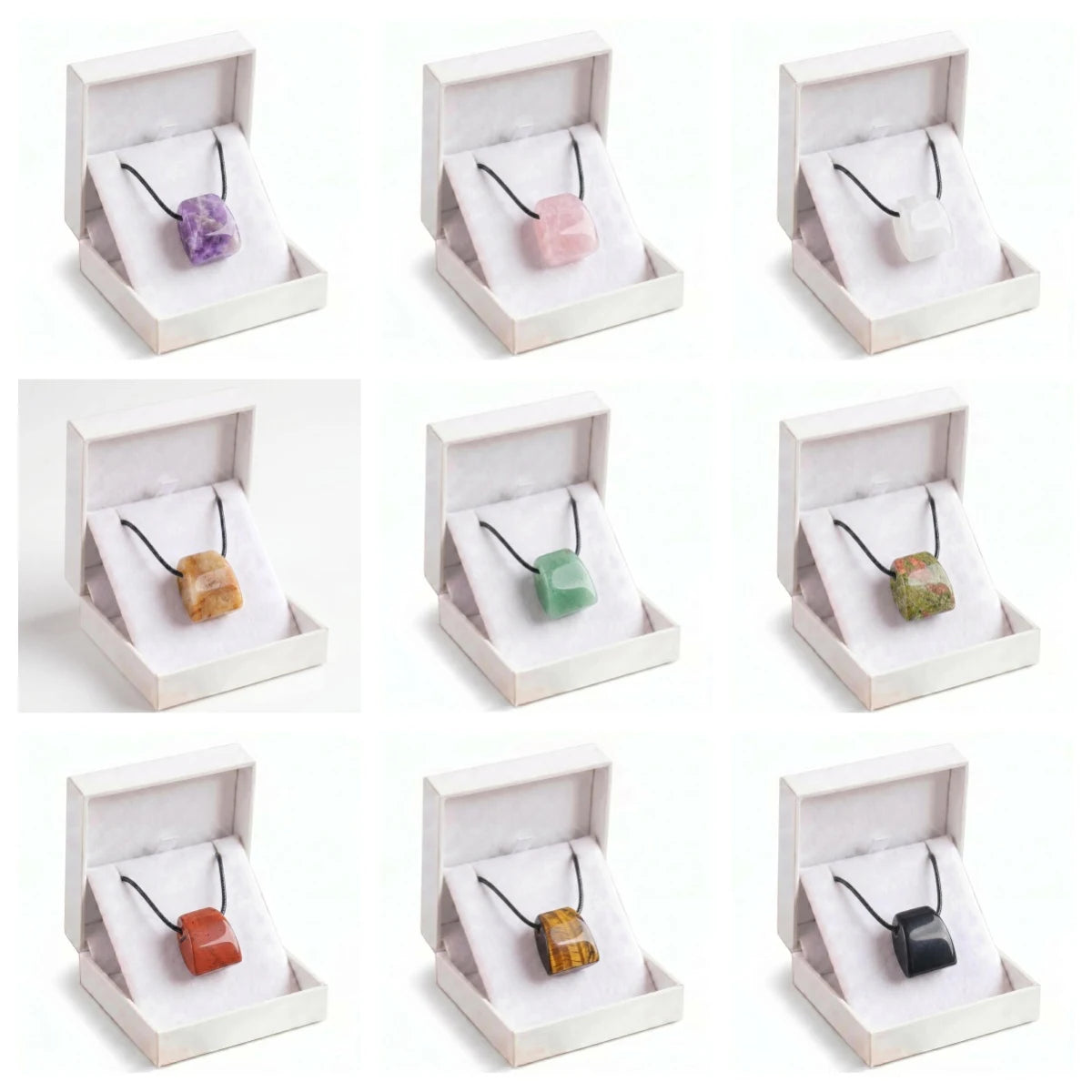Trendy Geometric Trapezoid Crystal Choker Necklace Unisex Healing Chakra Gemstone Jewelry Adjustable Rope Comes in Gift Box