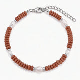 6MM Heishi Disc Stone Bracelet Freshwater Pearl Gold Adjustable Chain Boho Stackable Beaded Jewelry For Women #SB3137