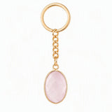 Oval Faceted Natural Crystal Gold Plated Keychain Multiple Stone Option Healing Stone Key Chain for Bag Decor