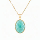 Mixed Gemstone Faceted Oval Gold Frame Pendant Necklace Dainty Gold Chain Unisex Crystal Jewelry for Daily Wear
