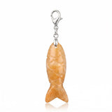 Hand Craved Gemstone Fish Charms Tag for Keychain Bag DIY Jewelry Pendants with Lobster Clasp Healing Stones