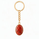 Oval Faceted Natural Crystal Gold Plated Keychain Multiple Stone Option Healing Stone Key Chain for Bag Decor