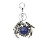 Vintage Silver Dragon Medallion Keychain, Genuine Healing Stone Chakra Amulet Keyring, Mythical Protection Car Key Holder Accessory