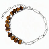 6MM Heart Shape Gemstone Paperclip Chain Bracelet Stainless Steel Adjustable Dainty Stackable Women Jewelry #SB3164