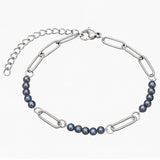 Stainless Steel Paperclip Chain Bracelet 4mm Natural Gemstone Bead Adjustable Dainty Layering Bracelet for Women #SB3161