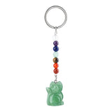 Healing Crystal Stone Cat Keychain Reiki Lucky Charms Keyring Women Bag Car Pendant Charms 7 Chakra Beads Chain