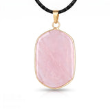 Natural Stone Necklace Pendants Gold Plated Faceted Rectangle Crystal Charms with Black Cord for Women Men Jewelry Making #SN2059