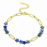 Natural Stone Star Bead Bracelet Stainless Steel Paperclip Link Chain Adjustable Layering Wrist Bracelets for Female #SB3162