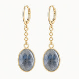 Stainless Steel Leverback Dangle Earrings Gold Plated Oval Faceted Natural Gemstone Drop Earrings Women Crystal Jewelry