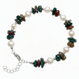 Natural Freshwater Pearl & Stone Bracelet Irregular Gemstone Chip Bead Silver Plated Adjustable Chain Bracelet for Women Gift