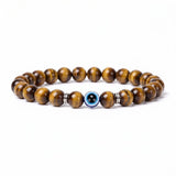 8mm Natural Round Gemstone Evil Eye Stretch Bracelet, Elastic Cord Protection Crystal Beaded Wristband Unisex Multi‑Stone Choice Spiritual Gift #SB3143