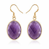Natural Gemstone Faceted Oval Gold Bezel Fish Hook Dangle Earrings Gold Plated Crystal Drop Earrings Women Jewelry Gift