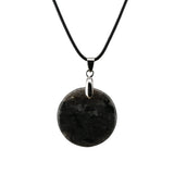 Natural Crystal Flat Round Disc Necklace, Genuine Gemstone Circle Coin Pendant, Minimalist Boho Healing Chakra Amulet with 18" Black Cord for Men & Women