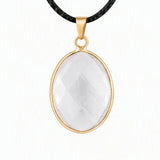 Gemstone Faceted Oval Gold Bezel Pendant Black Wax Rope Necklace Gift Multiple Stone Options Healing Crystal Necklace