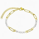 Gold Stainless Steel Paperclip Chain Bracelet Tiny Gemstone Bead Adjustable Dainty Layering Bracelets for Women #SB3161G