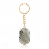 Natural Stone Keychains Gold Plated Faceted Rectangle Crystal Charms Ring for Car Keys Handbag Pendant Jewelry Making #KC2059