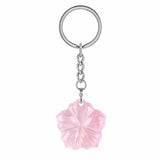 Natural Crystal Flower Keychain, 20mm Hand Carved Gemstone Keyring Charm, 6 Colors Healing Stone