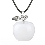 Natural Gemstone Apple Necklace for Women Men Healing Chakra Hand-Carved Crystal Pendant with Adjustable 18" Black Cord SN1371