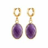 Gemstone Faceted Oval Gold Bezel Huggie Drop Earrings Gold Plated Stainless Steel Crystal Dangle Earrings Jewelry