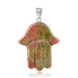 Natural Gemstone Hamsa Hand Pendant  for Making Jewelry Healing Crystal Fatima Charms Protective Amulet Jewelry
