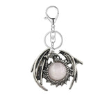 Vintage Silver Dragon Medallion Keychain, Genuine Healing Stone Chakra Amulet Keyring, Mythical Protection Car Key Holder Accessory