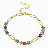 Natural Stone Star Bead Bracelet Stainless Steel Paperclip Link Chain Adjustable Layering Wrist Bracelets for Female #SB3162