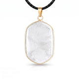 Natural Stone Necklace Pendants Gold Plated Faceted Rectangle Crystal Charms with Black Cord for Women Men Jewelry Making #SN2059
