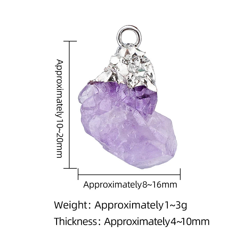 Healing  Chakra Crystal Pendant Charms Bag Tage Silver Cap  Irregular Rough Tumbled Stone For Decor & Making Jewelry