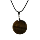 Natural Crystal Flat Round Disc Necklace, Genuine Gemstone Circle Coin Pendant, Minimalist Boho Healing Chakra Amulet with 18" Black Cord for Men & Women
