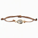 Teardrop Faceted Crystal Bracelet Adjustable Brown Wax Cord Braided Bezel‑Set Healing Gemstone Unisex Handmade Jewelry #SB3129