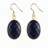 Natural Gemstone Faceted Oval Gold Bezel Fish Hook Dangle Earrings Gold Plated Crystal Drop Earrings Women Jewelry Gift
