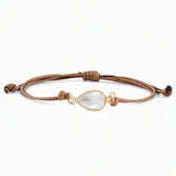 Teardrop Faceted Crystal Bracelet Adjustable Brown Wax Cord Braided Bezel‑Set Healing Gemstone Unisex Handmade Jewelry #SB3129