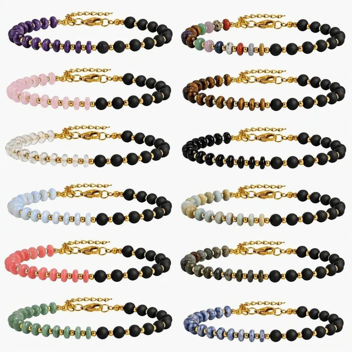 6MM Heishi Disc Spacer Round Bead Matte Onyx Gemstone Bracelet Gold Chain Adjustable #SB3145