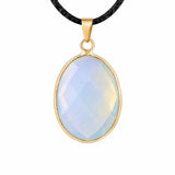 Gemstone Faceted Oval Gold Bezel Pendant Black Wax Rope Necklace Gift Multiple Stone Options Healing Crystal Necklace